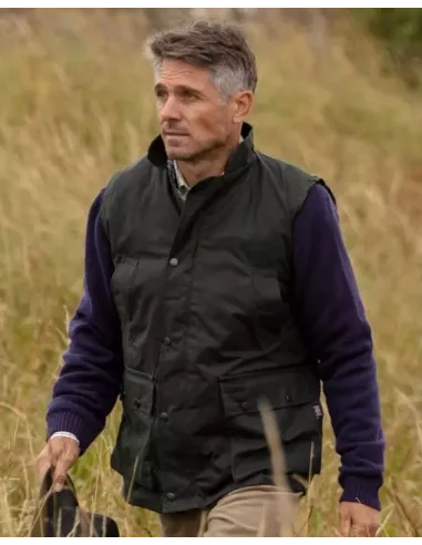 Walker & Hawkes Herre Oilskinsvest green hos den engelske gartner shop