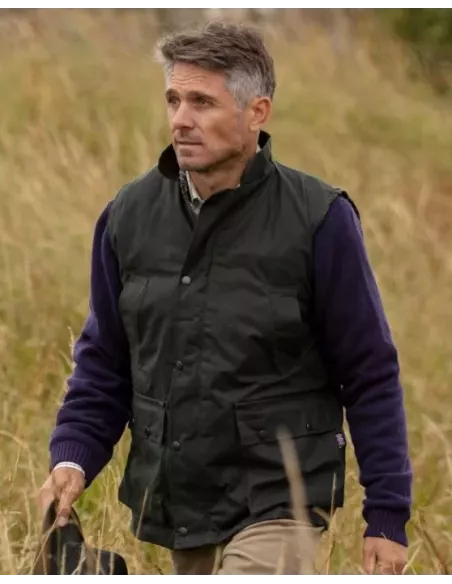 Walker & Hawkes Herre Oilskinsvest green hos den engelske gartner shop