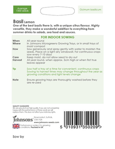 Johnsons Micro Greens Basil Lemon hos den engelske gartner shop