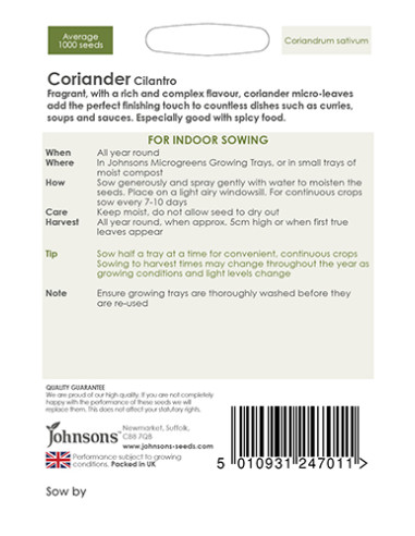 Johnsons Micro Greens Coriander hos den engelske gartner shop