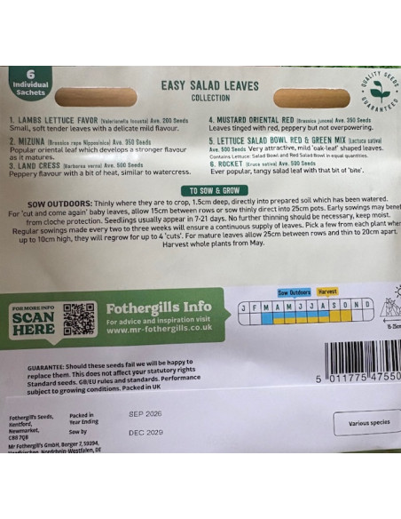 Mr. Fothergill's Seed Collection Salad Leaves Easy hos den engelske gartner shop