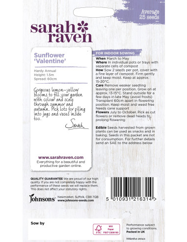 Sarah Raven Sunflower 'Valentine' hos den engelske gartner shop